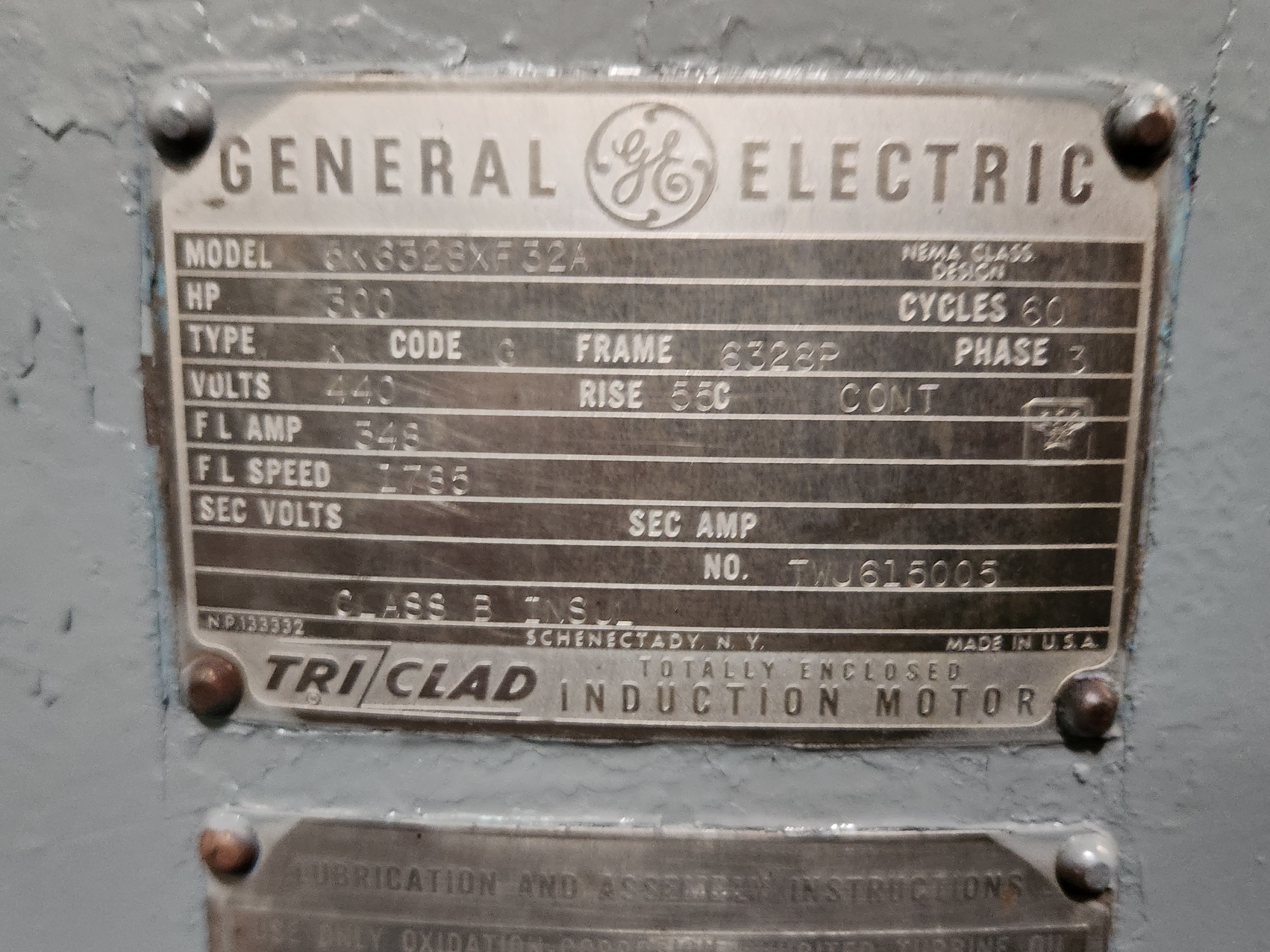 General Electric 300 HP 1785 RPM 6328P Vertical Motors H1152