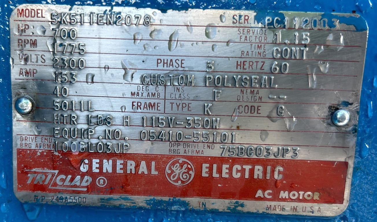 General Electric 700 HP 1800 RPM 5011L Squirrel Cage Motors H1232