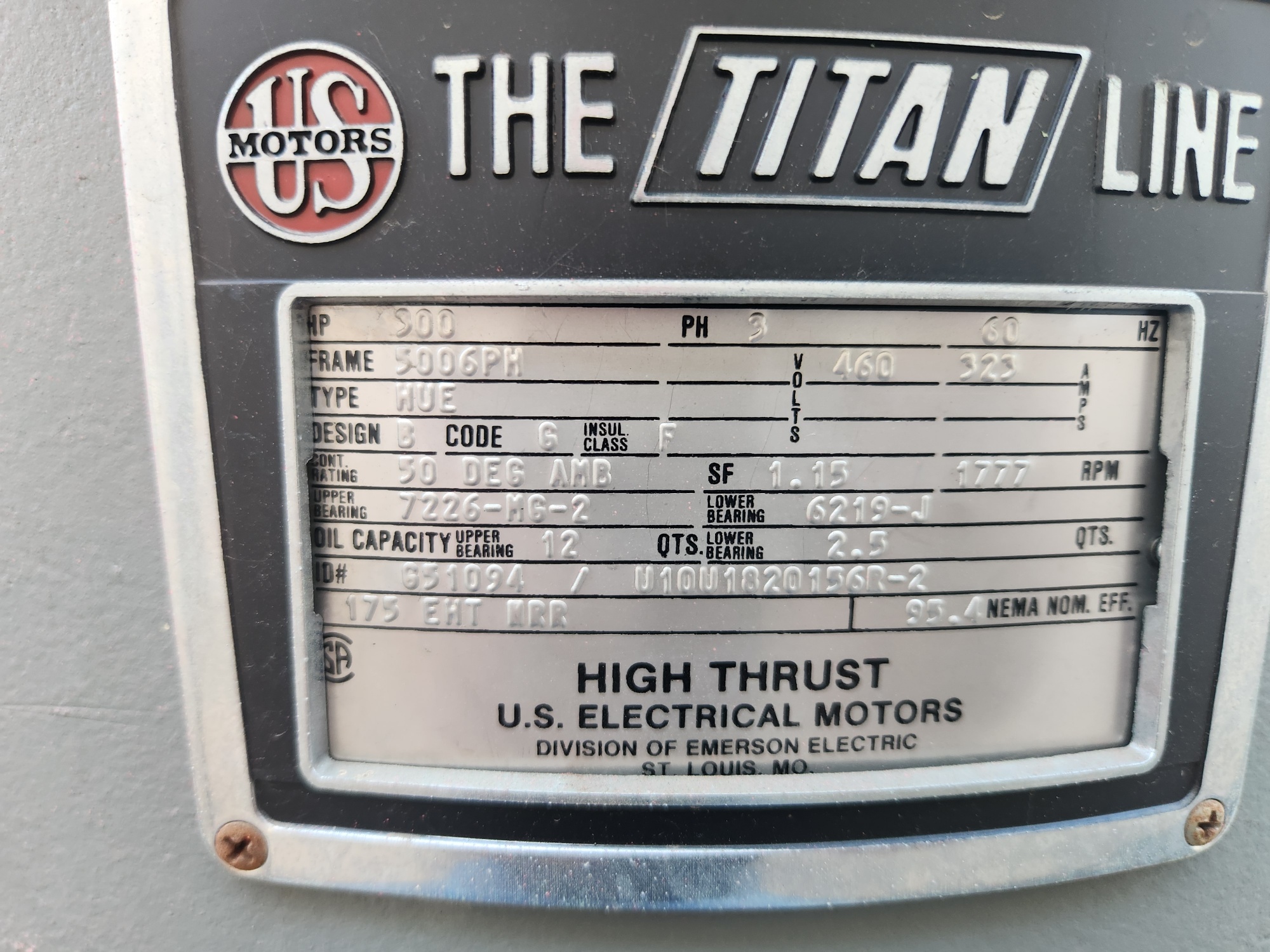 US Electric 300 HP 1777 RPM 5006PH Vertical Motors H1235