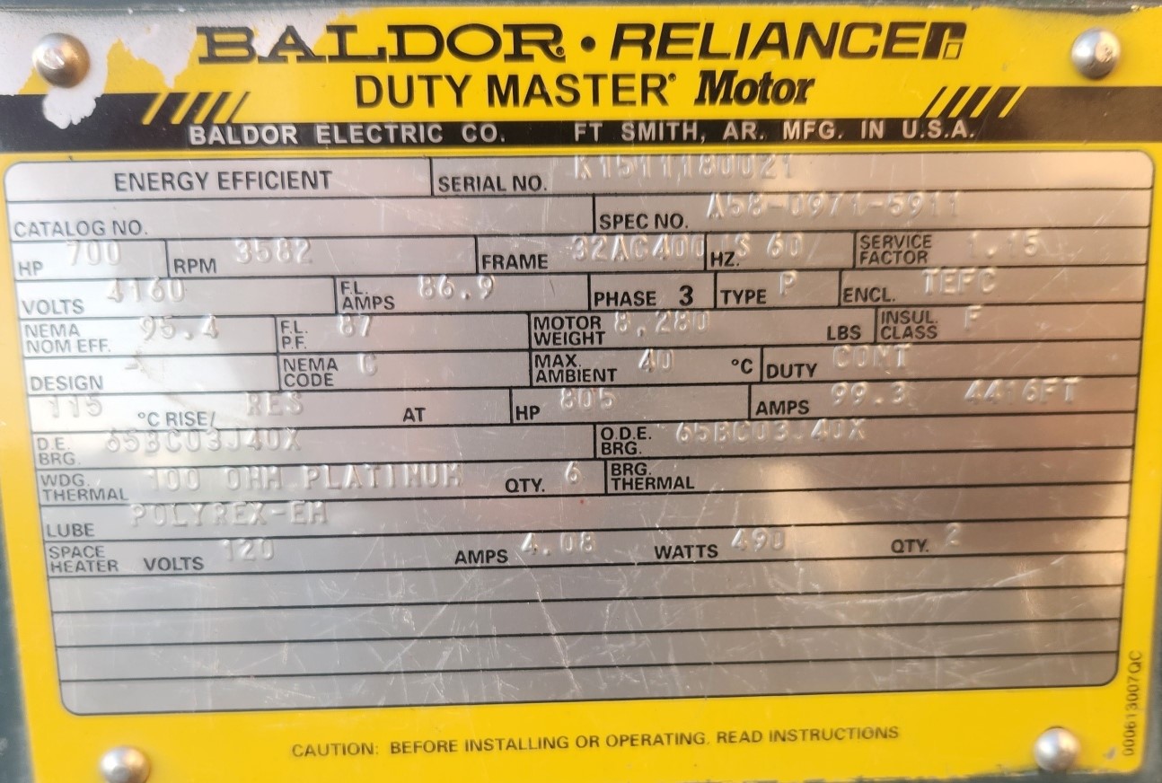 Baldor-Reliance 700 HP 3600 RPM 400JS Squirrel Cage Motors H1237