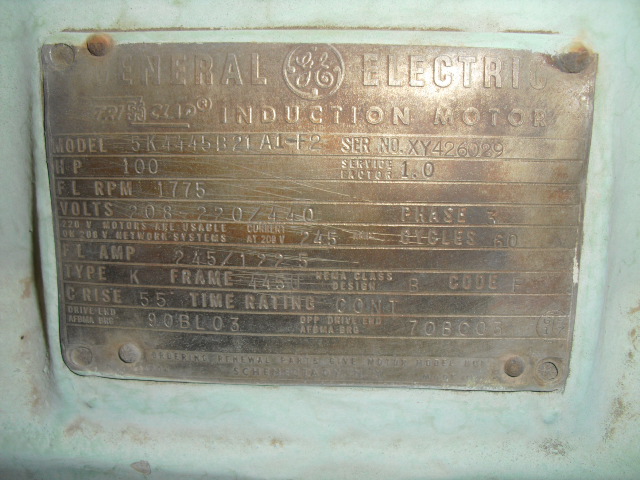 General Electric 100 HP 1800 RPM 445U Squirrel Cage Motors M8115