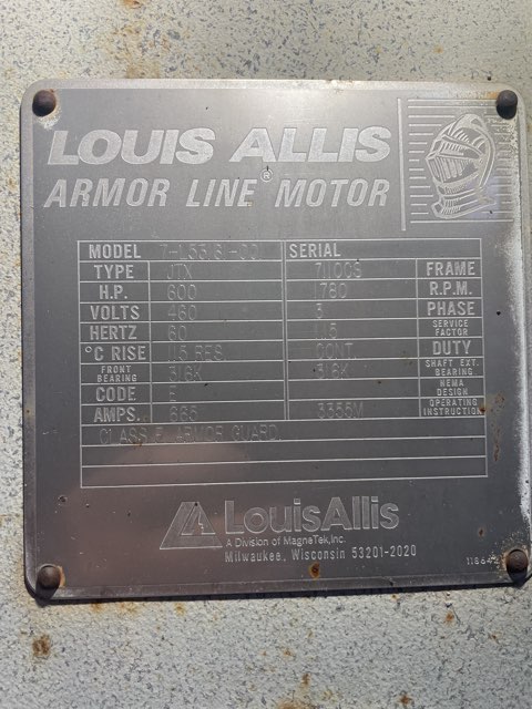 Louis-Allis 600 HP 1800 RPM 7110CS Squirrel Cage Motors R0158