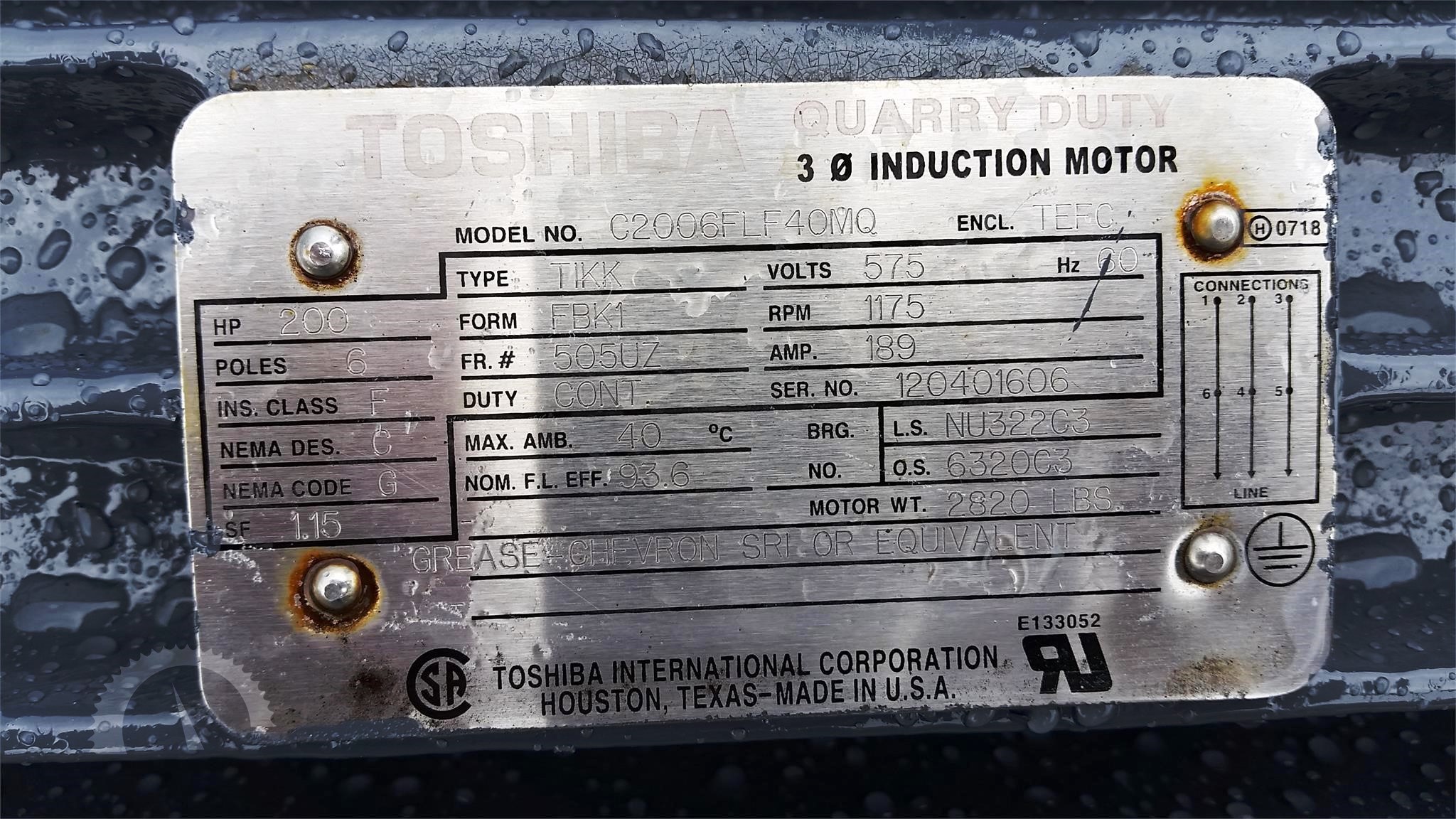 Toshiba 200 HP 1200 RPM 505UZ Squirrel Cage Motors R1482