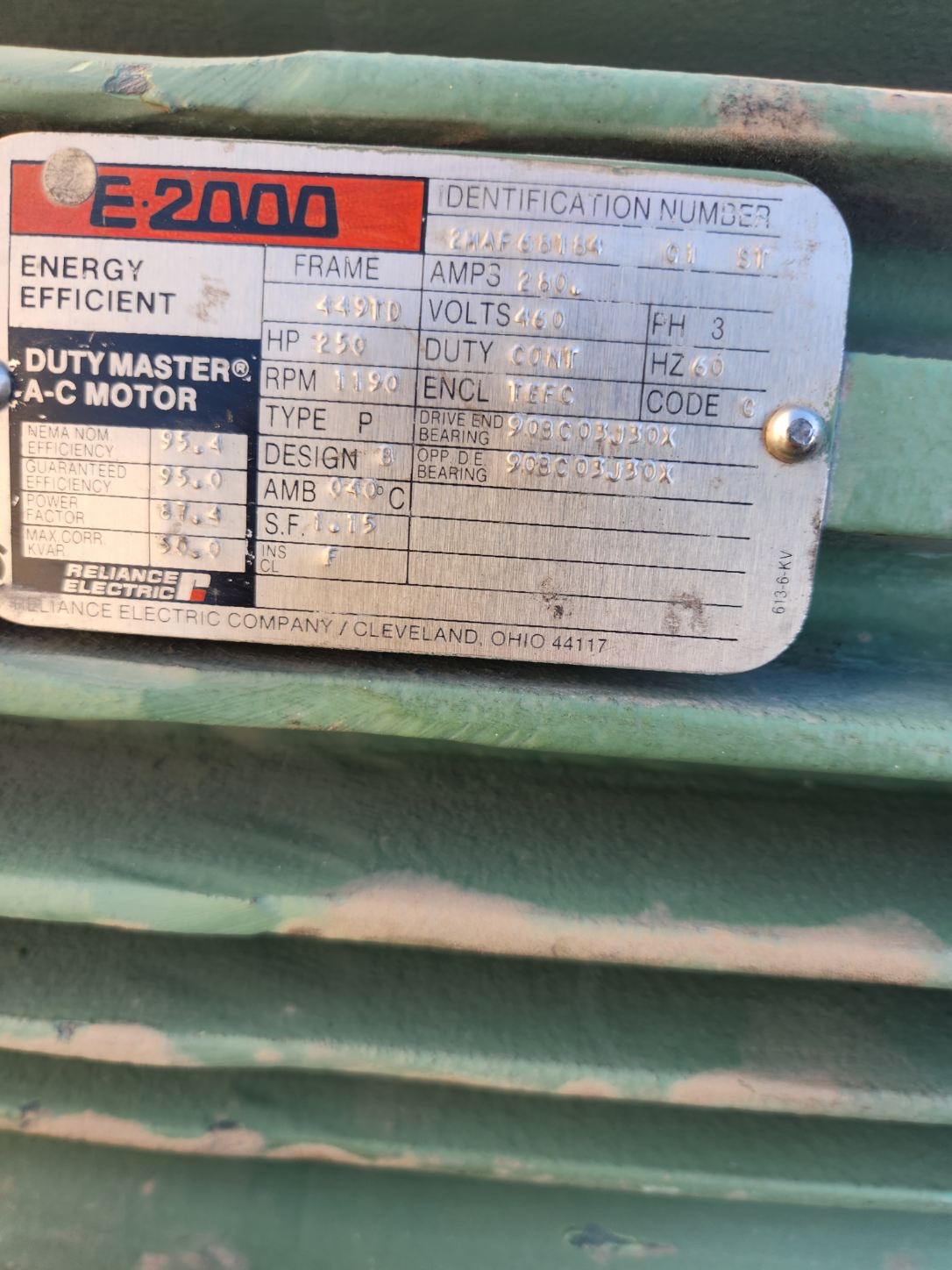 Reliance 250 HP 1200 RPM 449TD Squirrel Cage Motors h1027