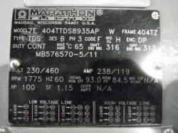 Marathon 100 HP 1800 RPM 404TZ Squirrel Cage Motors 82429