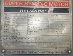 Reliance 250 HP 1150/2000 RPM UB508ATZ DC Motors 89659